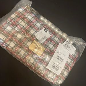 Brand New Betsey Johnson Plaid Crossbody bag with Pearls